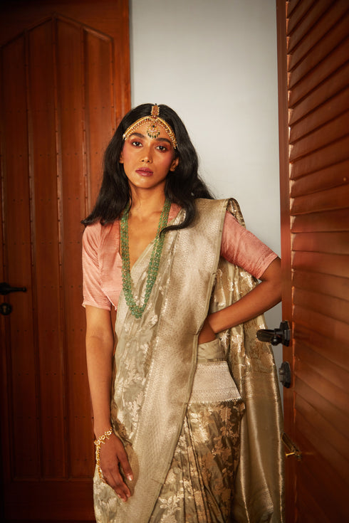 Handloom Gold Mulberry Silk Saree